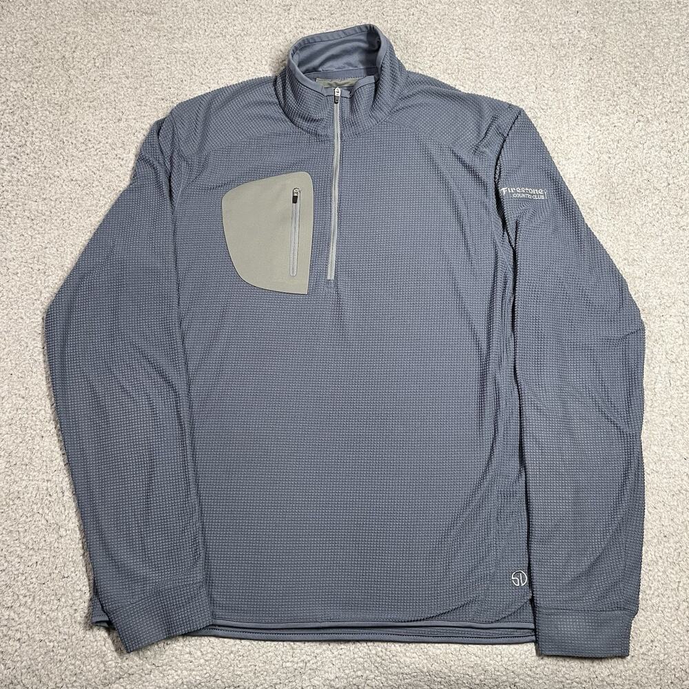 Straight Down 1/4 Zip Pullover Men L Performance Golf Firestone Club Waffle Knit